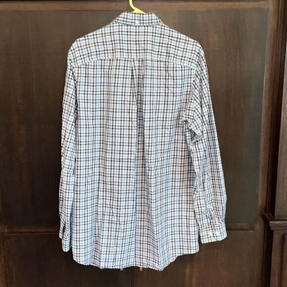 Duluth Trading Company Blue Plaid Long Sleeve Button Front Large Tall LT - Picture 3 of 3